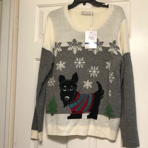Carolyn Taylor Gray and Cream Dog Pattern Sweater